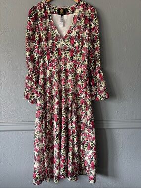 Dusty Daze Floral Maxi Dress Small Boho Romantic Cottagecore Long Sleeve
